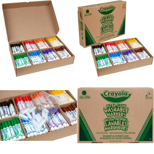 Broad Line Washable Markers - 200ct Bulk Markers for 8 Assorted Colors