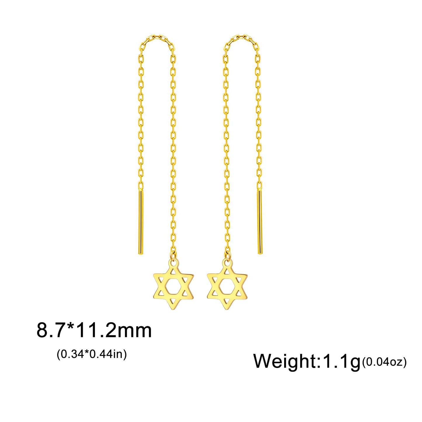 Star of David Pendant Long Tassel Stainless Steel Gold Earring