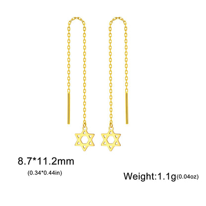 Star of David Pendant Long Tassel Stainless Steel Gold Earring