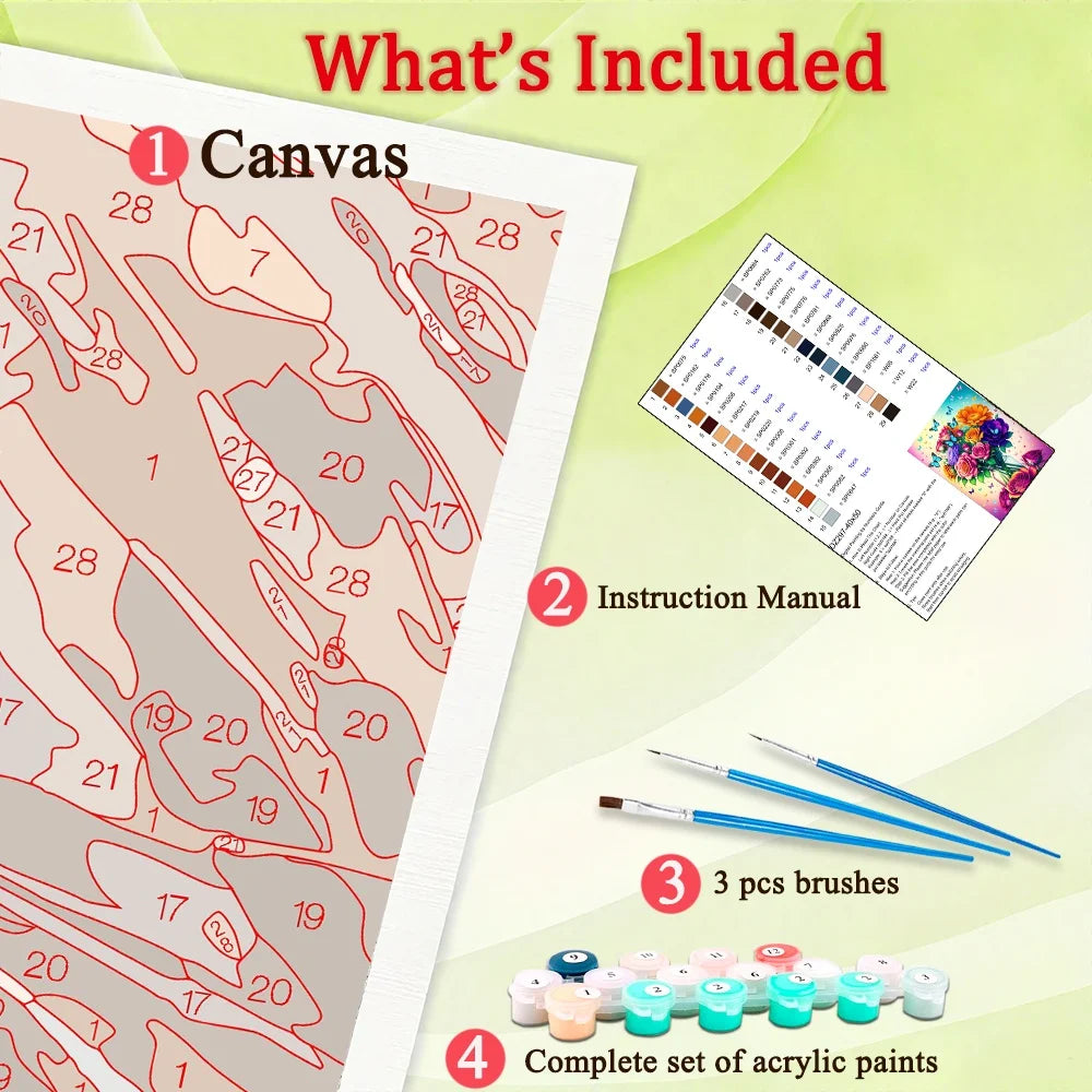 Canvas Flowers Art Paint By Numbers Craft Kit