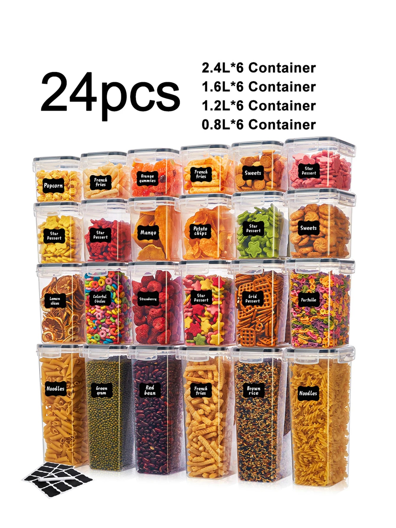 24pcs moisture-proof airtight food storage containers, dishwasher safe with labels