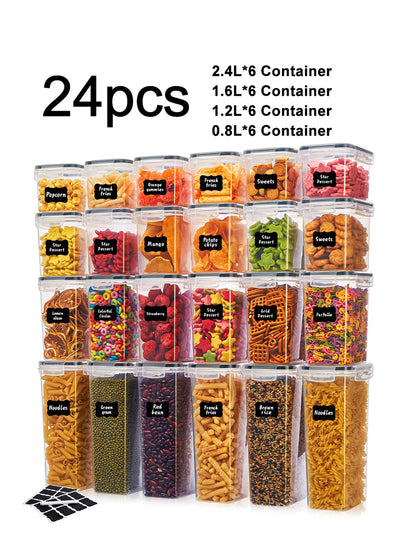 24pcs moisture-proof airtight food storage containers, dishwasher safe with labels