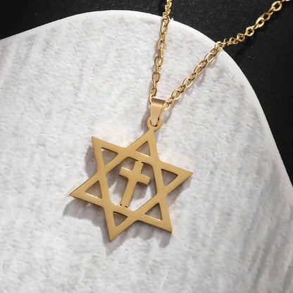 Stainless Steel Hamsa Hands of Fatima Hebrew Blessing Star of David Necklace