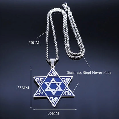 Judaica Blue Color Stainless Steel Star of David Shield Necklaces