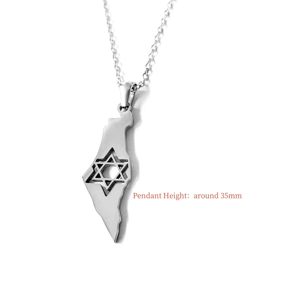 Star of David Map of Israel in a Stainless Steel Pendant Necklace