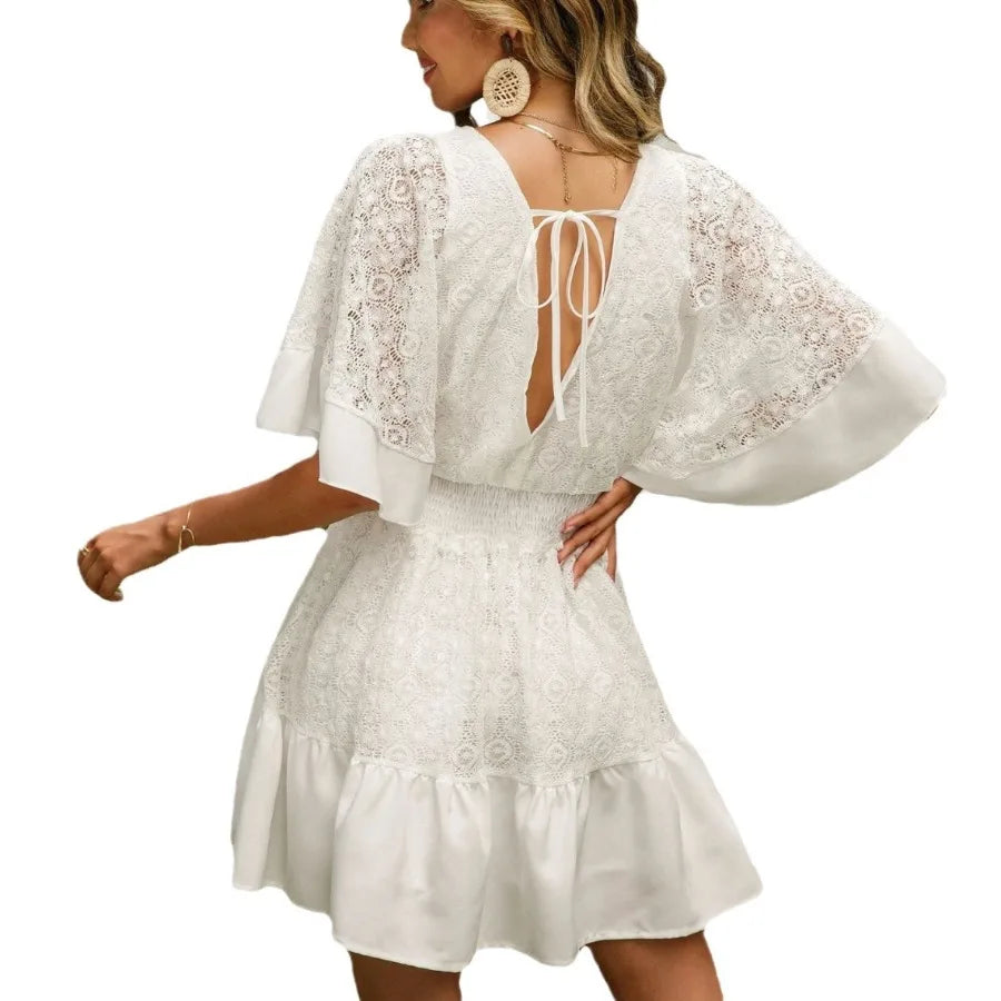 Bat Sleeve Lace Stitching Dress