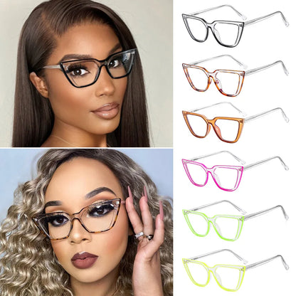 Eyeglasses Anti Blue Light Computer Myopia Transparent Neon Green Cat Eye Nearsighted Vision Points Minus 0~-6.0
