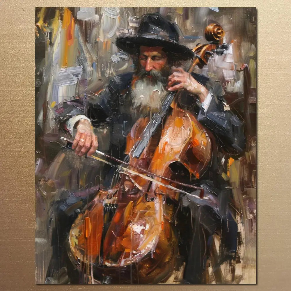 Jewish Chasidic Man Playing Musicial Instrument on Printed Canvas Large Art