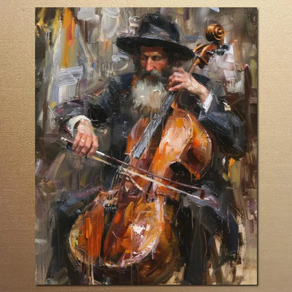 Jewish Chasidic Man Playing Musicial Instrument on Printed Canvas Large Art