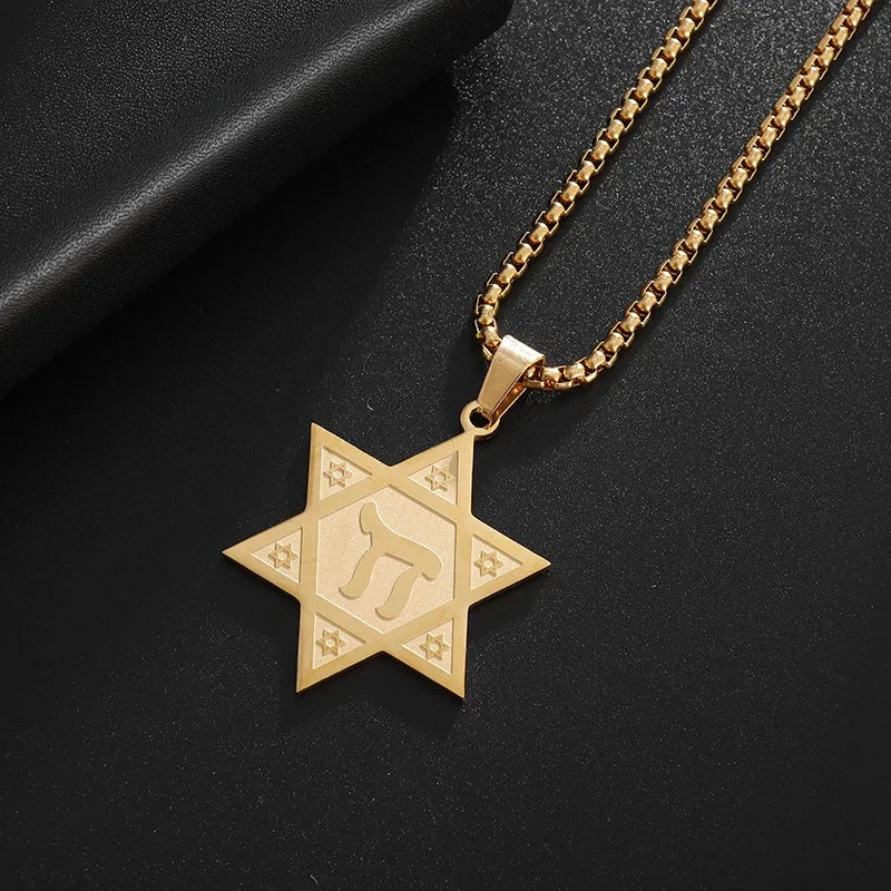 Stainless Steel Hamsa Hands of Fatima Hebrew Blessing Star of David Necklace