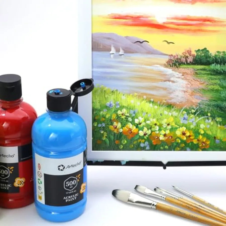 Large Bulk Acrylic Paint Set 500ml/17oz Bottles, Craft Paint for Canvas, Rocks, Wood, Fabric, Ceramic, Non-Toxic