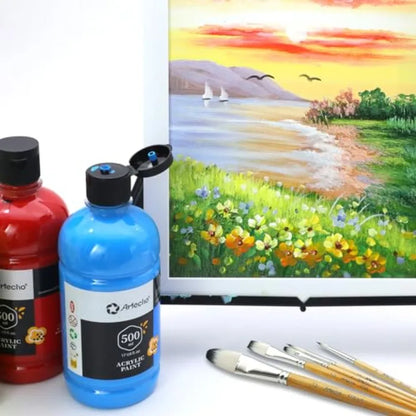 Large Bulk Acrylic Paint Set 500ml/17oz Bottles, Craft Paint for Canvas, Rocks, Wood, Fabric, Ceramic, Non-Toxic