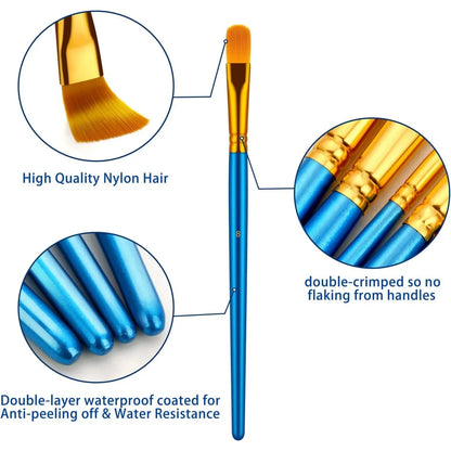 20 oil watercolor acrylic paint brushes blue Different Sizes
