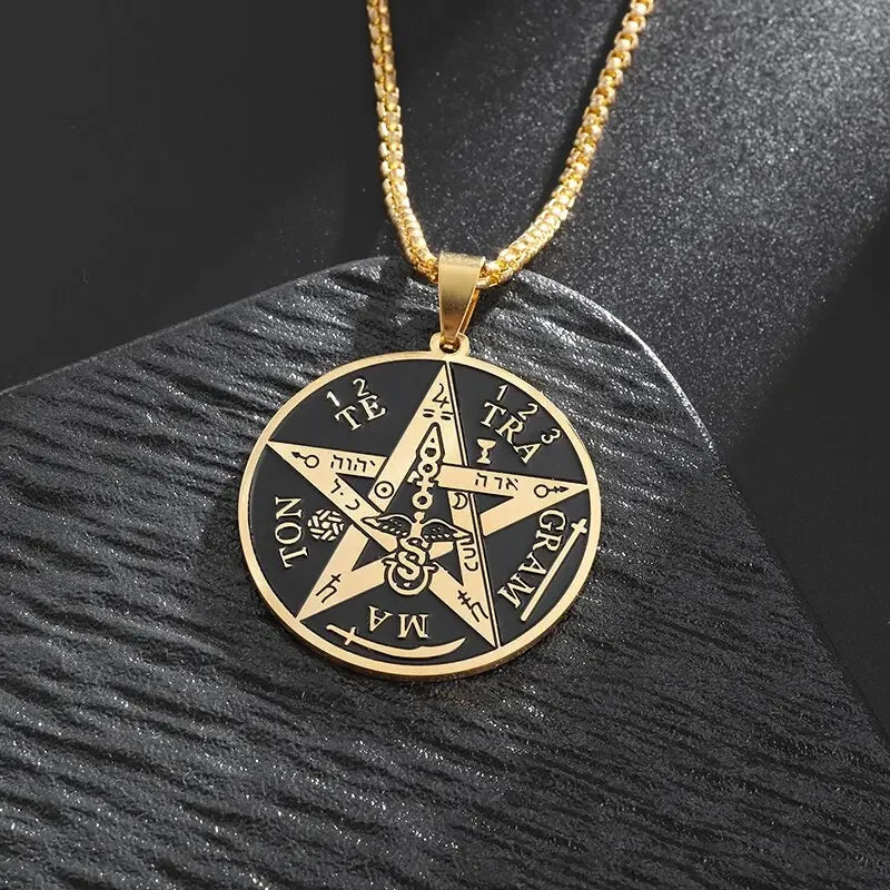 Stainless Steel Hamsa Hands of Fatima Hebrew Blessing Star of David Necklace