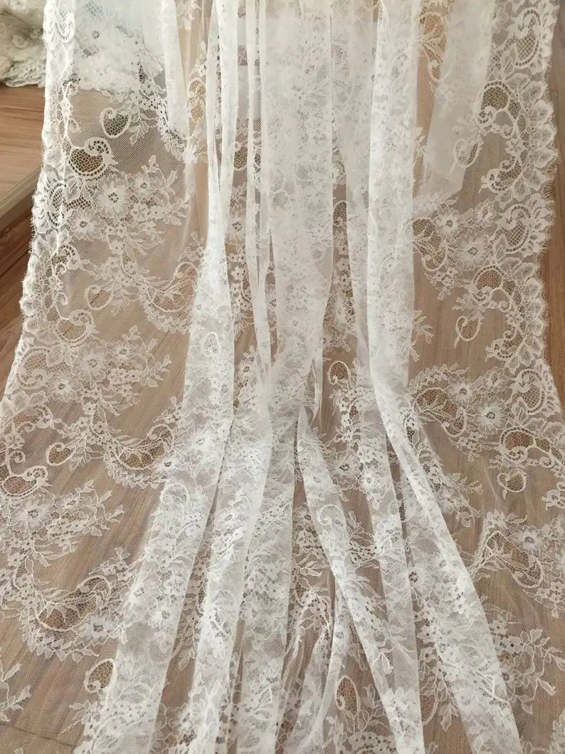 150cm Width 3Meters/lot Off White French Chantilly Lace Fabric