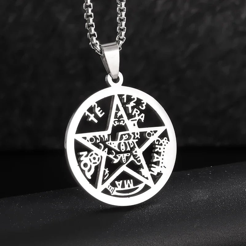 Stainless Steel Hamsa Hands of Fatima Hebrew Blessing Star of David Necklace