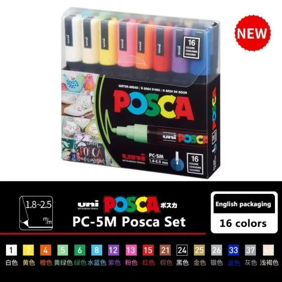 16 Colors Acrylic Paint Marker Pens 3M/5M