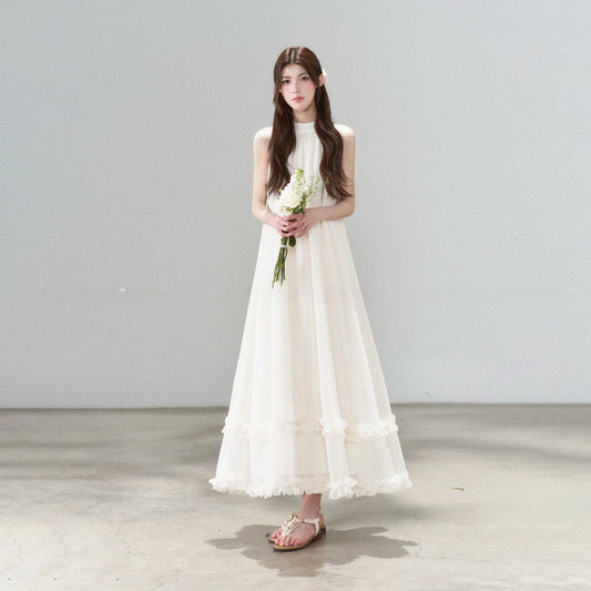 Apricot Sleeveless Long A-Line Dress