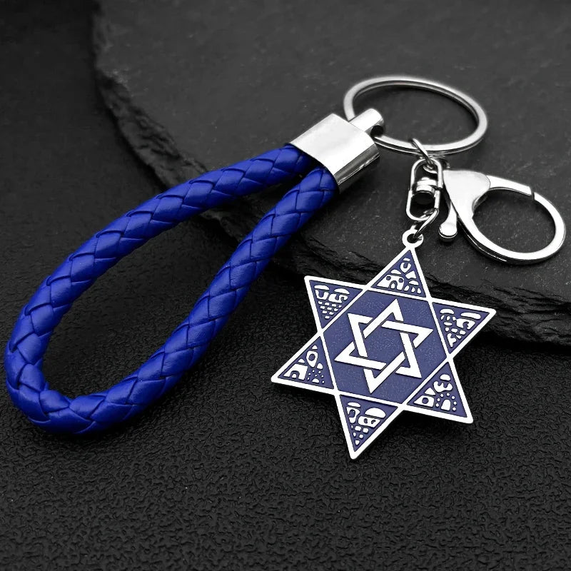 Judaica Blue Color Stainless Steel Star of David Shield Necklaces