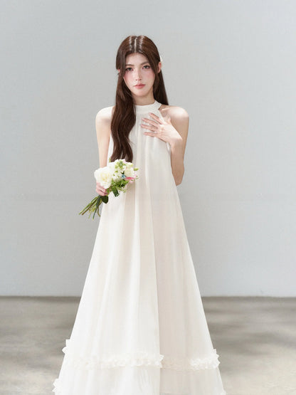 Apricot Sleeveless Long A-Line Dress