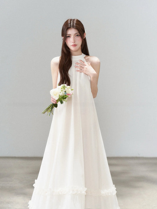 Apricot Sleeveless Long A-Line Dress