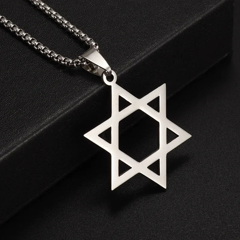 Stainless Steel Hamsa Hands of Fatima Hebrew Blessing Star of David Necklace