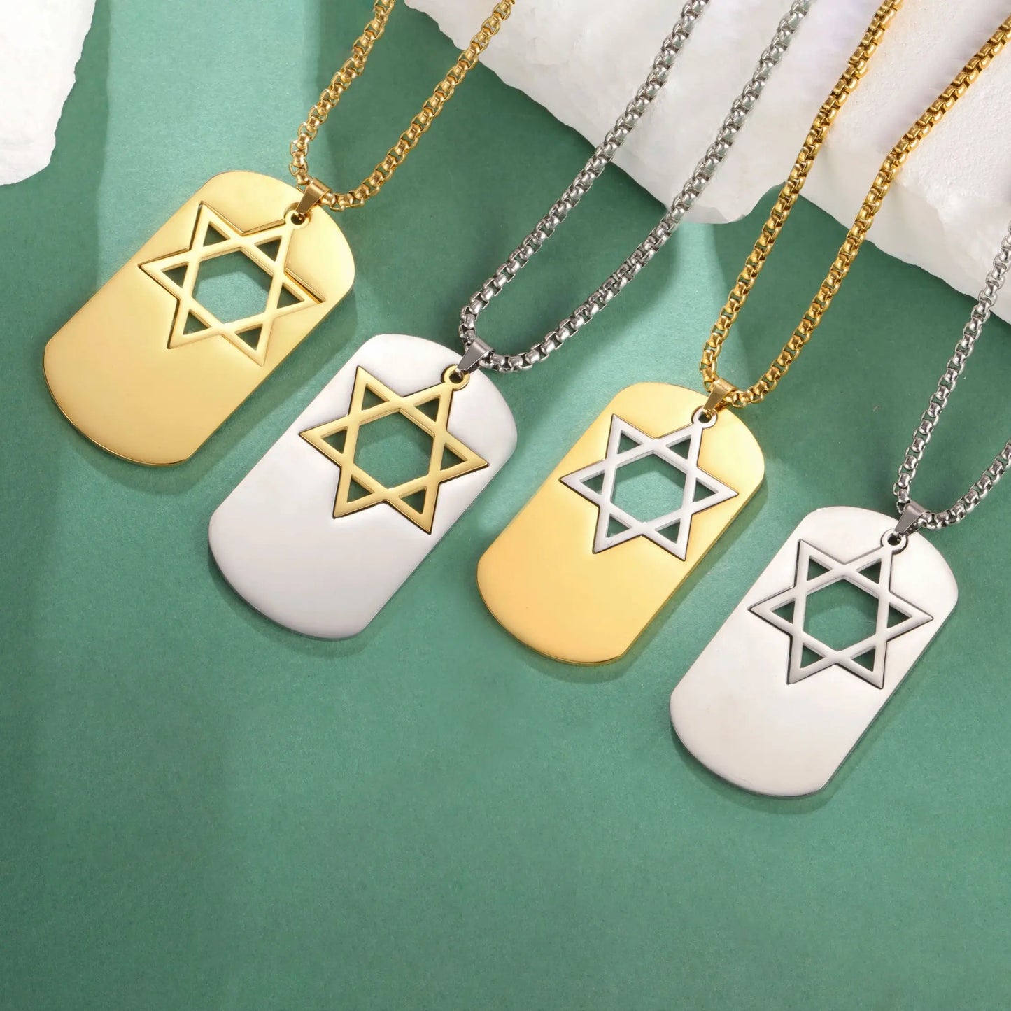 Hollow Star of David Necklace Stainless Steel Dog Tags