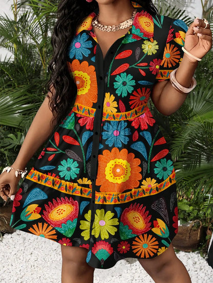 Women's Floral Print Puff Sleeve A-Line Mini Dress  Boho Summer Dress