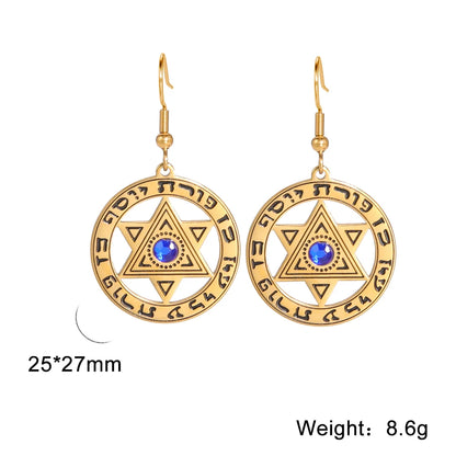 Stainless Steel Earrings with a Chai and Star of David over a Crescent Moon Drop