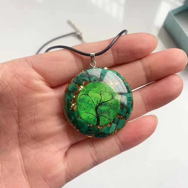 Orgonite Green Malachite Tree of Life Pendant Necklace