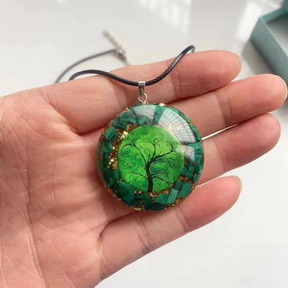 Orgonite Green Malachite Tree of Life Pendant Necklace