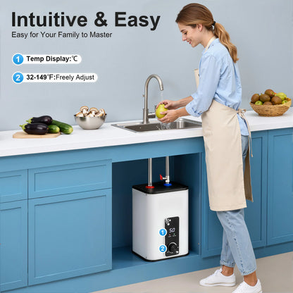 8L Instant Hot Water  with Top Outlet Faucet 1500W Small Under Sink Water Heater Tank