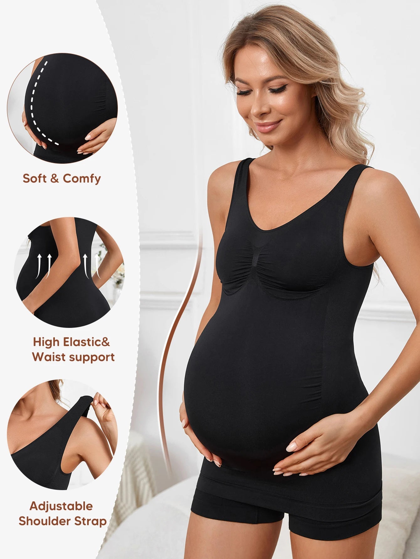 Women’s Maternity Sleeveless Tank Tops, Pregnancy Belly Support Bodycon Dress
