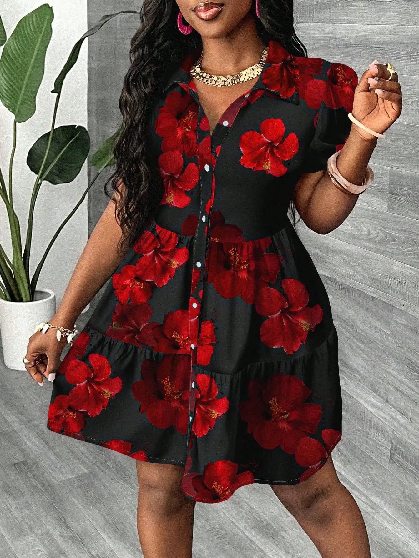 Women's Floral Print Puff Sleeve A-Line Mini Dress  Boho Summer Dress