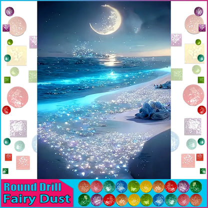 Fairy Dust AB Rhinestone Painting Crystal Decor Diy Diamond Painting "Scenery Beach Moon" 3D Pattern