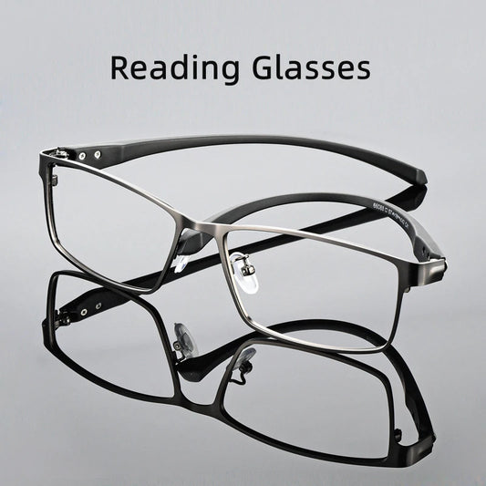 Anti Blue Light Men Reading Glasses Titanium Alloy Metal Frame  +1.50 1.75 2.0 2.25 2.50 2.75