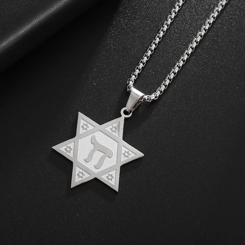 Stainless Steel Hamsa Hands of Fatima Hebrew Blessing Star of David Necklace