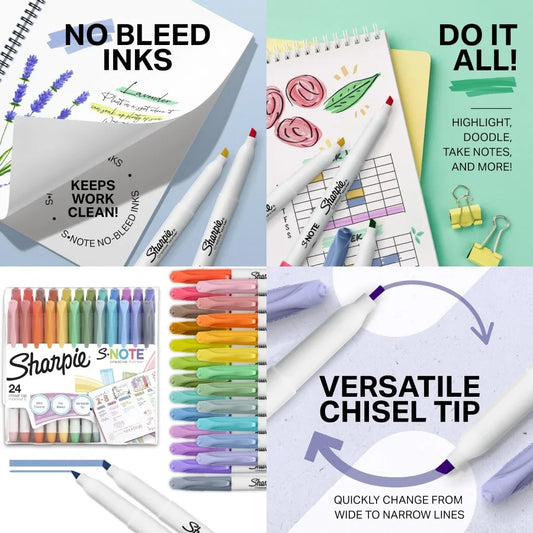 Sharpie S-Note  Pastel Highlighters Art Marker Set Assorted Colors Versatile Chisel Tip 24