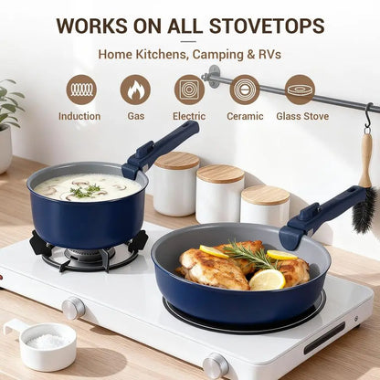 18 Piece Ceramic Pots and Pans  Non Stick, Non Toxic Induction Cookware Set  with Removable Handles