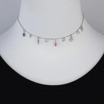 Silver and Gold Enamel Judaica Charm Necklace