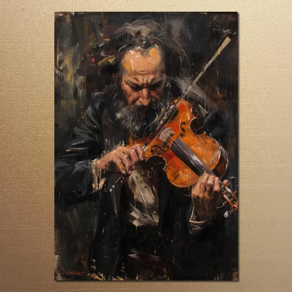Jewish Chasidic Man Playing Musicial Instrument on Printed Canvas Large Art