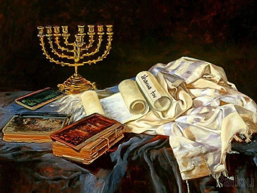 5D DIY Judaism Shofar Menorah Sparks Mosaic Embroidery Diamond Painting Art