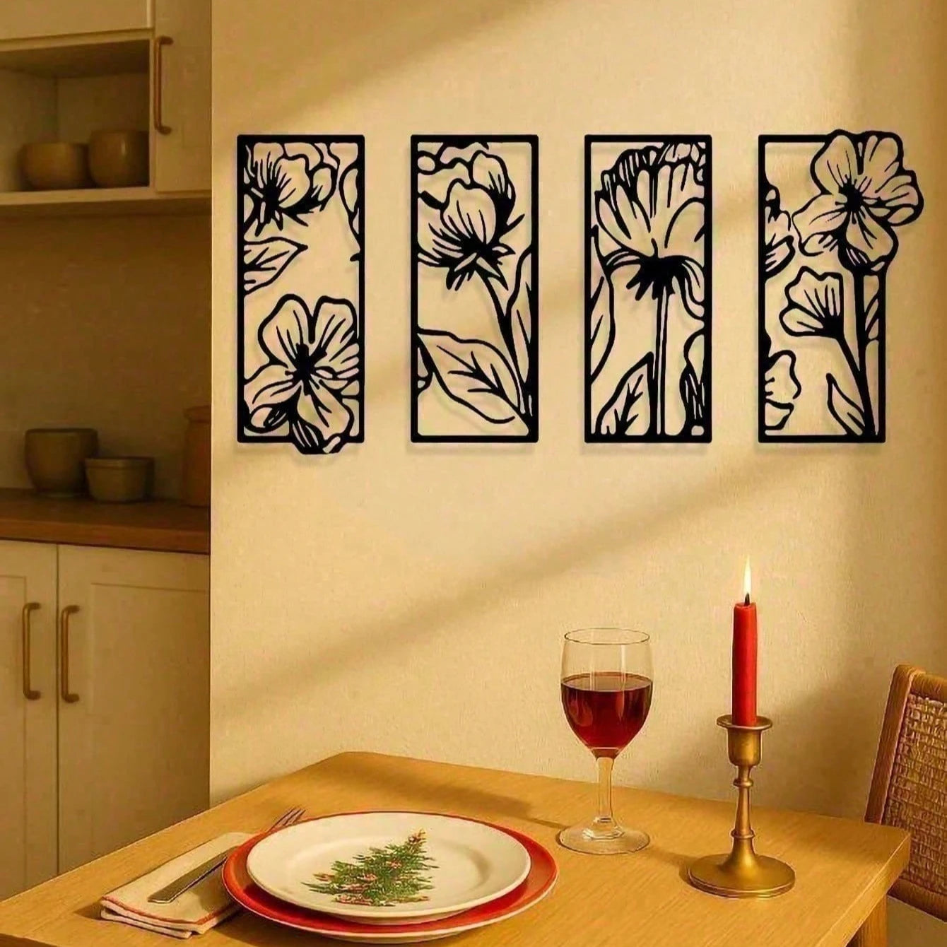 4Pcs Gothic Floral Metal Wall Art