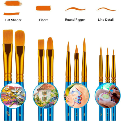 20 oil watercolor acrylic paint brushes blue Different Sizes