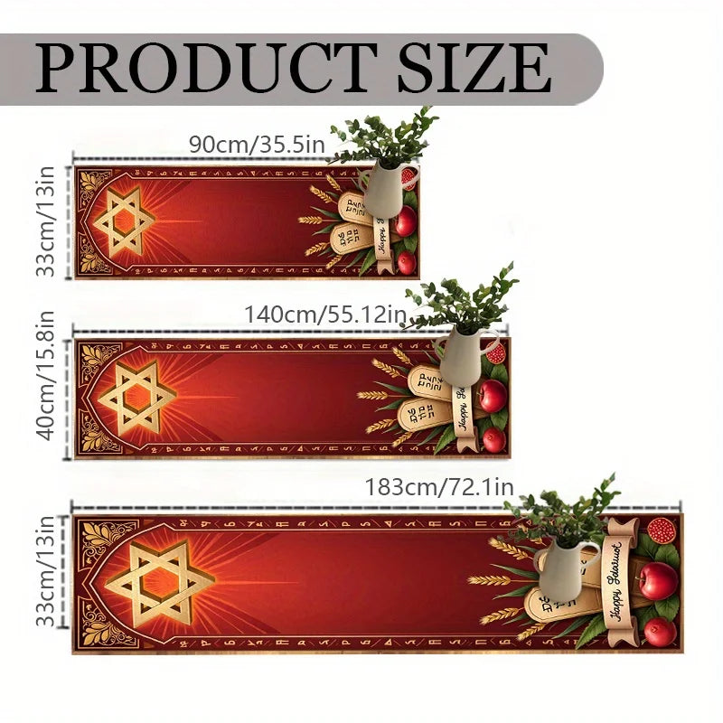 Happy Shavuot Star of David Torah Tablets Pattern  Kitchen Dining Table Runner