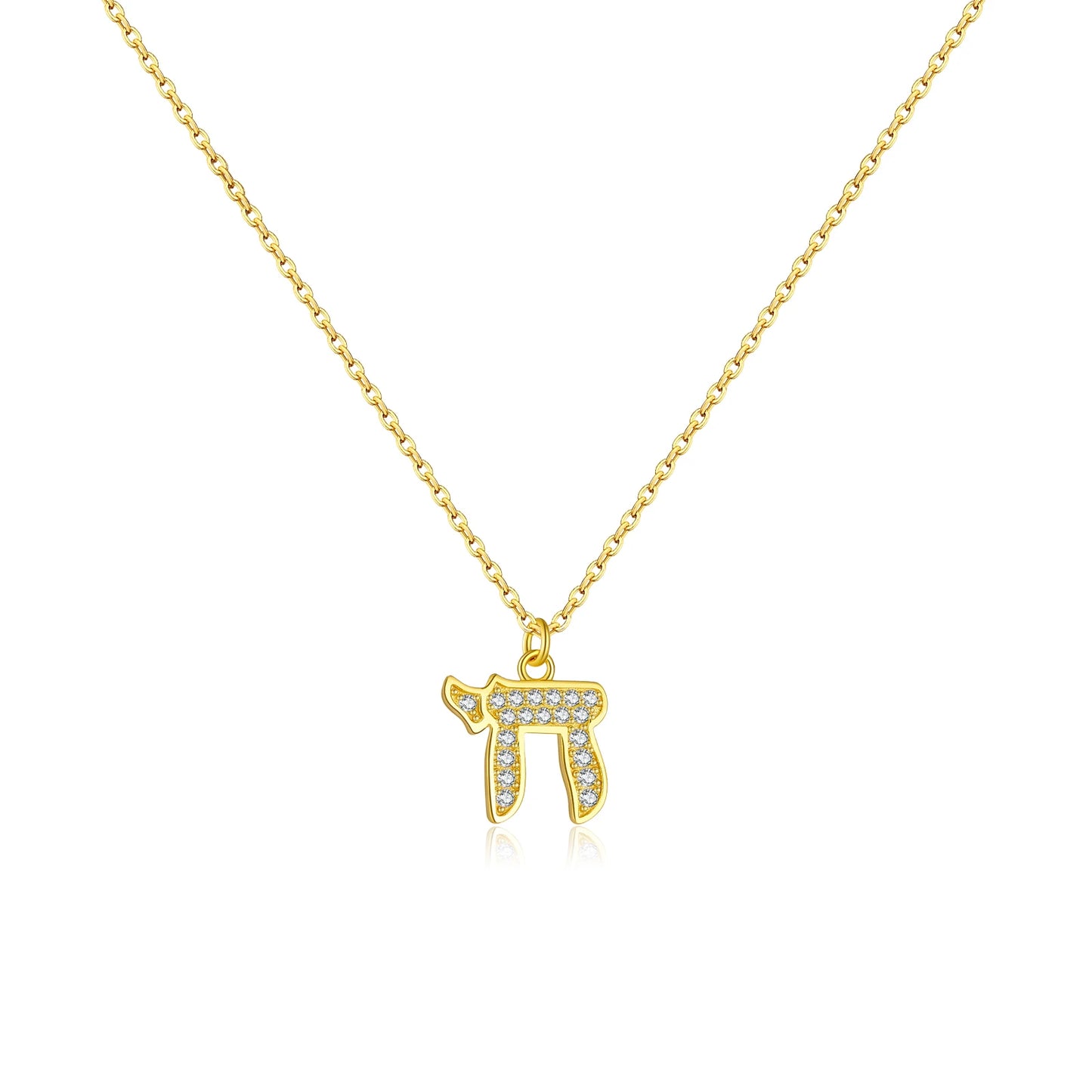Judaica CHAI Charm 925 Sterling Silver or Gold  Zircon Necklace