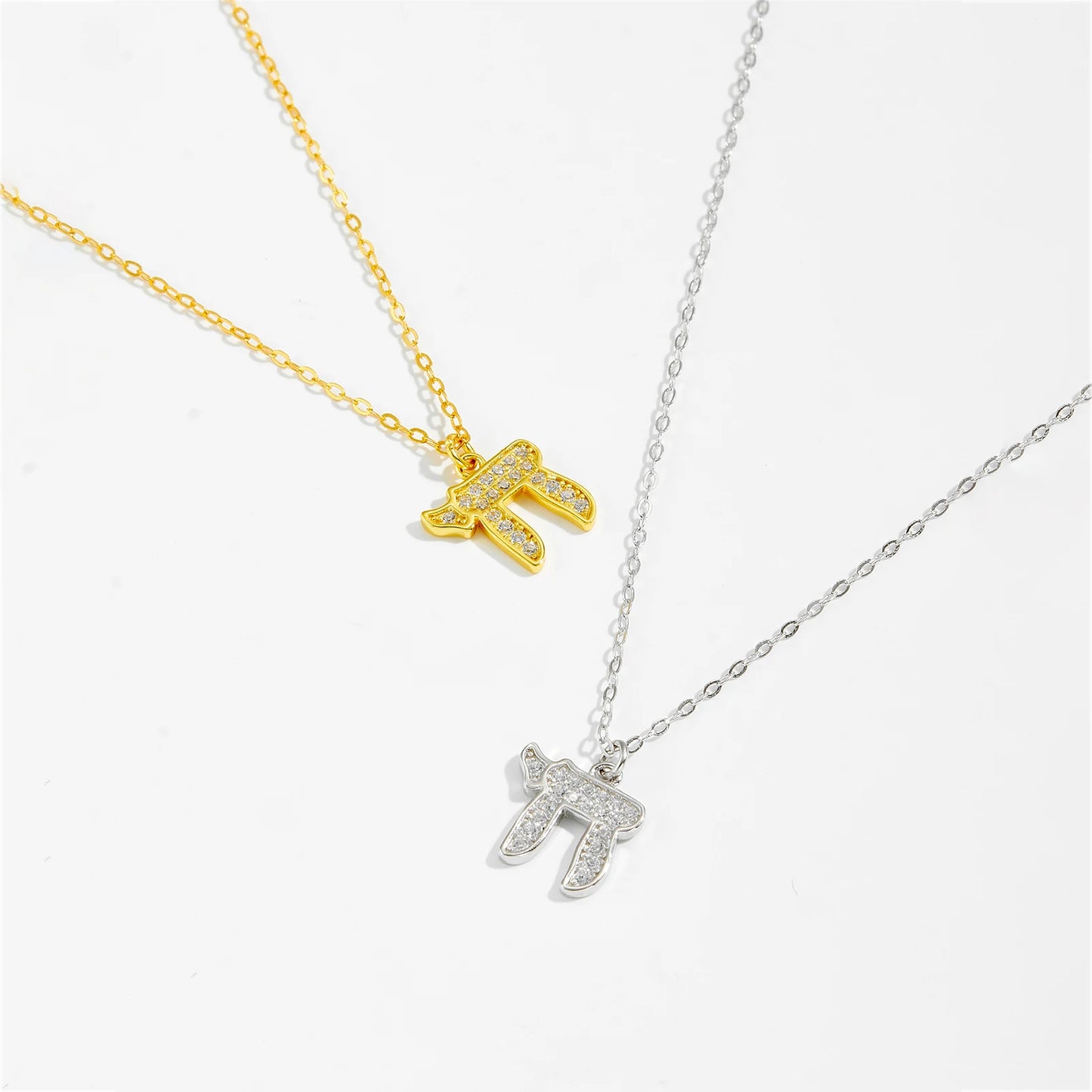 Judaica CHAI Charm 925 Sterling Silver or Gold  Zircon Necklace