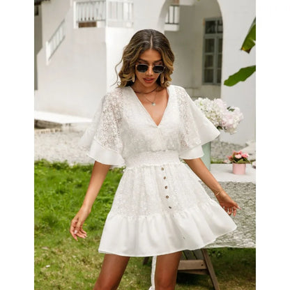 Bat Sleeve Lace Stitching Dress