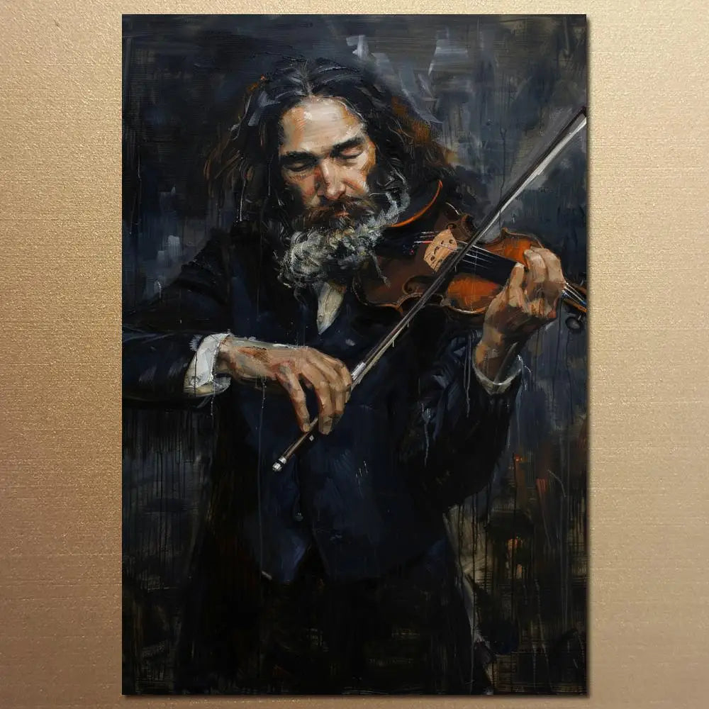 Jewish Chasidic Man Playing Musicial Instrument on Printed Canvas Large Art