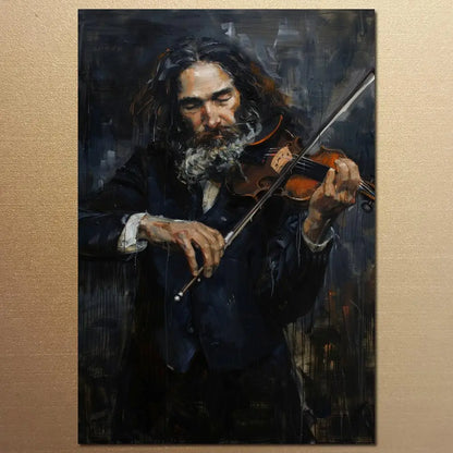 Jewish Chasidic Man Playing Musicial Instrument on Printed Canvas Large Art
